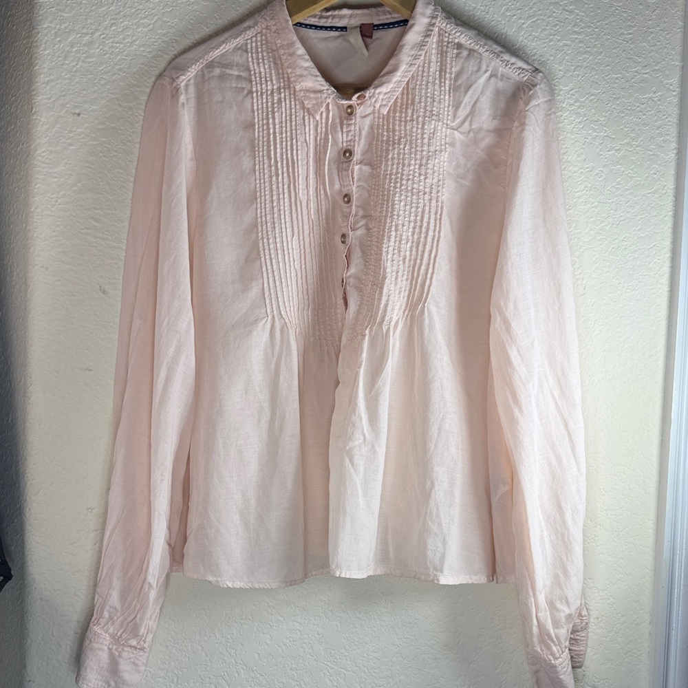 Pilcro Light‎ Pink Pintuck Button-Front Blouse